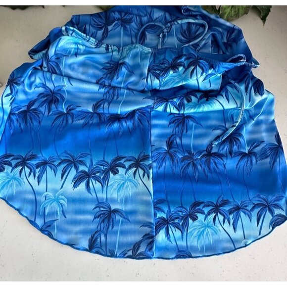 Halter Neck Blue Palm Tree Print Dress By Lipstick Damore - Picture 6 of 9